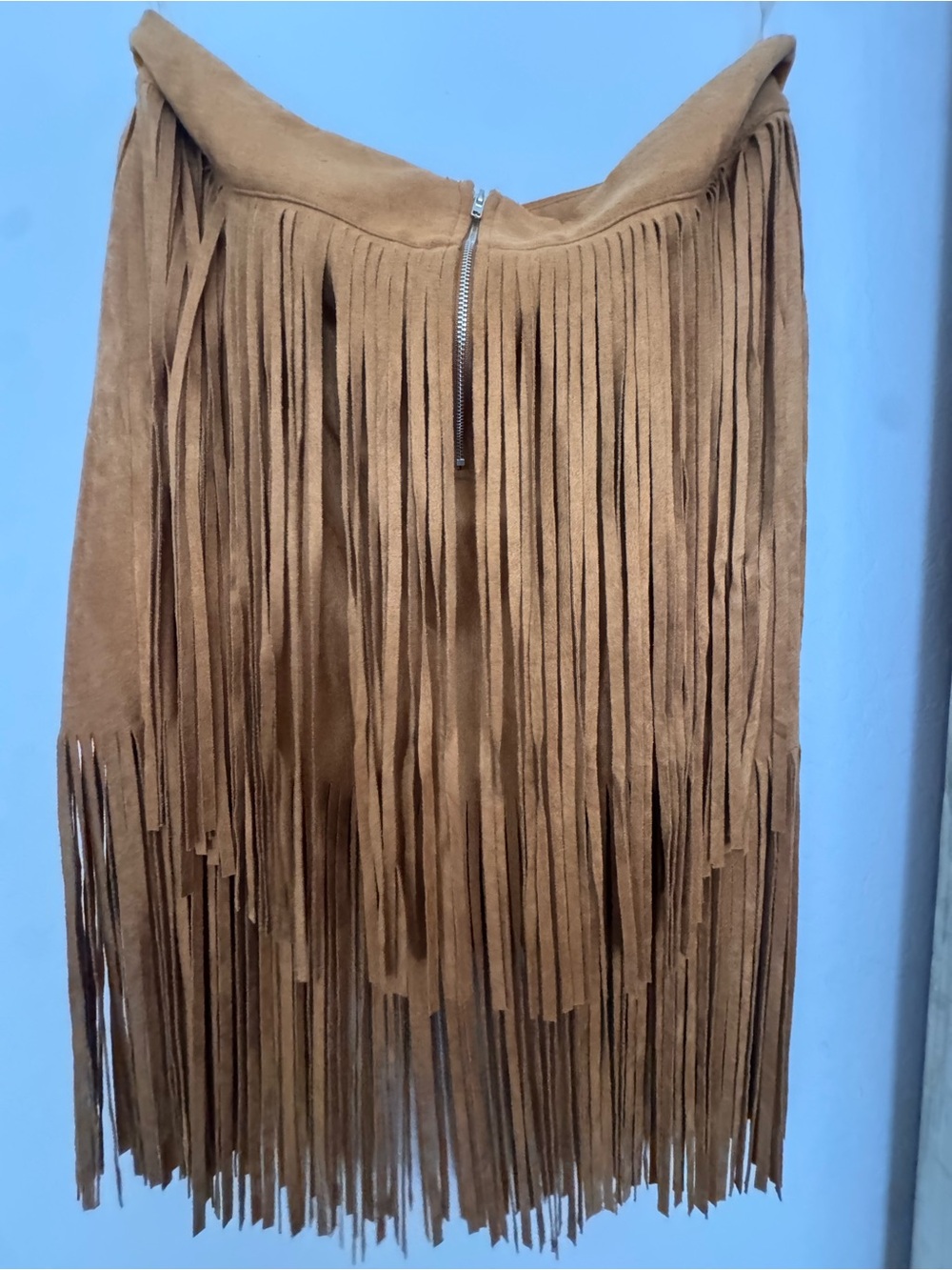 Vocal Brown Asymmetrical Suede Fringe Skirt - Picture 2 of 5